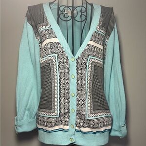 New York & Company‎ Aqua and Black Patterned Cardigan